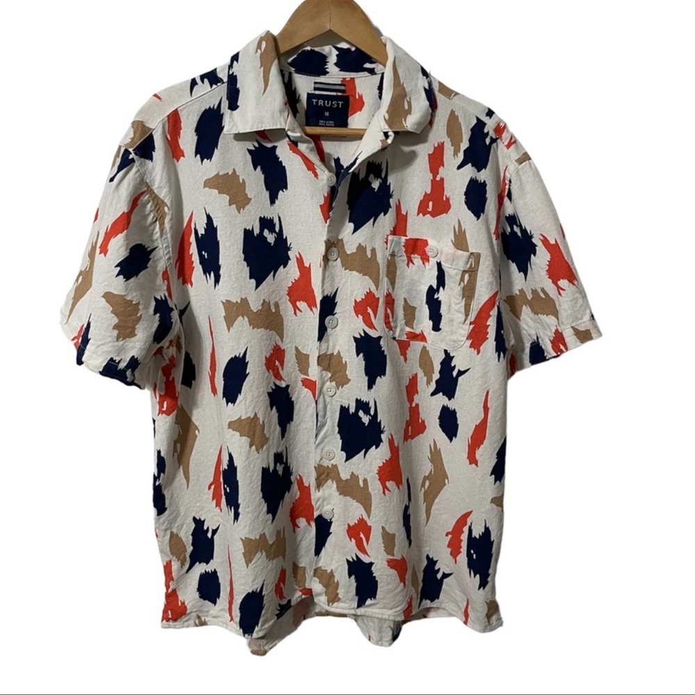 Trust Mens Linen Blend Casual Button down shirt size Medium